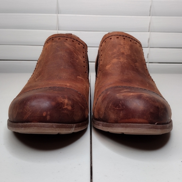 Kork-Ease Brown Leather Boho Low Stacked Heel Slip On Loafers Ankle Booties Sz11 - Picture 4 of 13